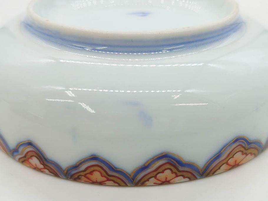 戦前　深川製磁　オールド深川　有田焼　染付　色絵　金彩　鯉　約10cm　3.3寸　艶やかな色付が美しい小皿3枚セット(魚、紅葉、桐、藤の花、桜、豆皿、和皿、和食器、三寸三分)(R-080078)