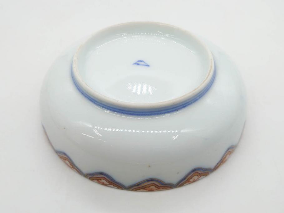 戦前　深川製磁　オールド深川　有田焼　染付　色絵　金彩　鯉　約10cm　3.3寸　艶やかな色付が美しい小皿3枚セット(魚、紅葉、桐、藤の花、桜、豆皿、和皿、和食器、三寸三分)(R-080078)