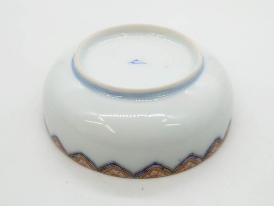 戦前　深川製磁　オールド深川　有田焼　染付　色絵　金彩　鯉　約10cm　3.3寸　艶やかな色付が美しい小皿3枚セット(魚、紅葉、桐、藤の花、桜、豆皿、和皿、和食器、三寸三分)(R-080078)