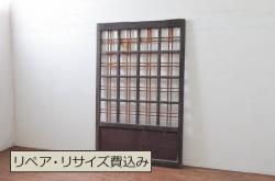 アンティーク建具　ペイント仕上げ限定　銀モールガラス入り　大正ロマンの雰囲気漂う背の高いペイントガラス戸1枚(引き戸)(R-066779)