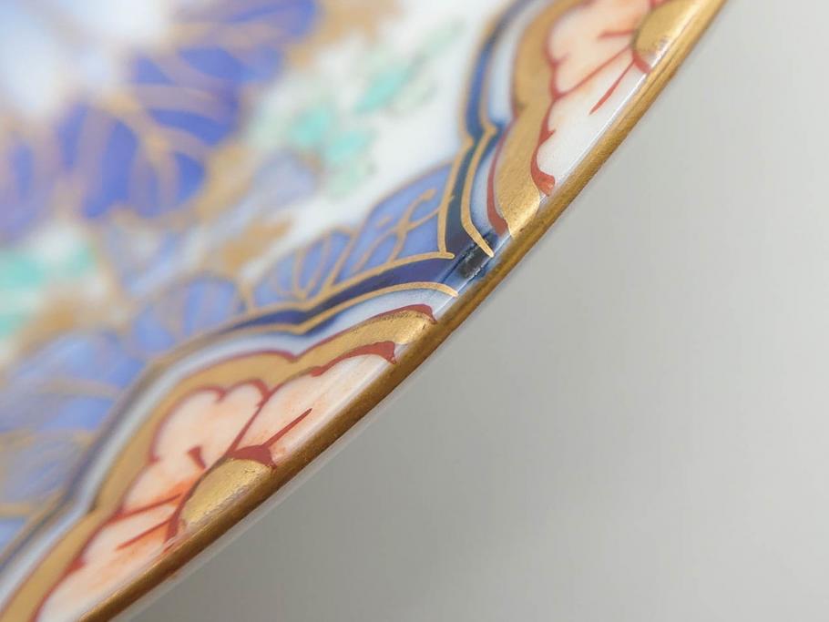 戦前　深川製磁　オールド深川　有田焼　染付　色絵　金彩　菊　約17cm　5.6寸　華やかな気品漂う中皿5枚セット(花、なます皿、和皿、和食器、裏印、五寸六分)(R-080079)
