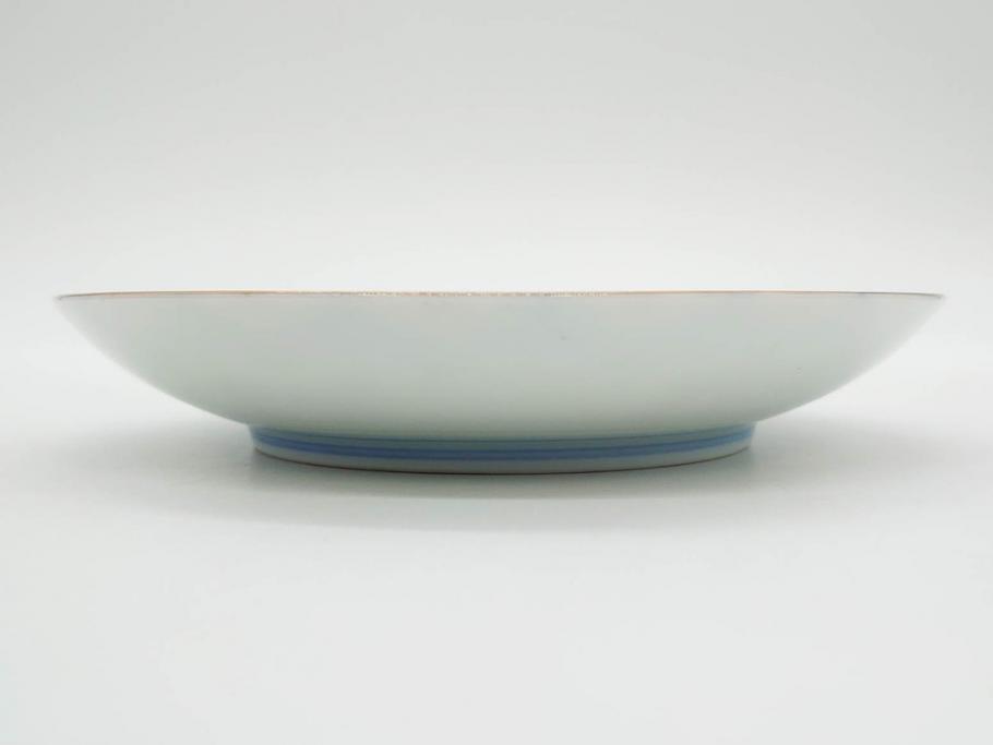 戦前　深川製磁　オールド深川　有田焼　染付　色絵　金彩　菊　約17cm　5.6寸　華やかな気品漂う中皿5枚セット(花、なます皿、和皿、和食器、裏印、五寸六分)(R-080079)