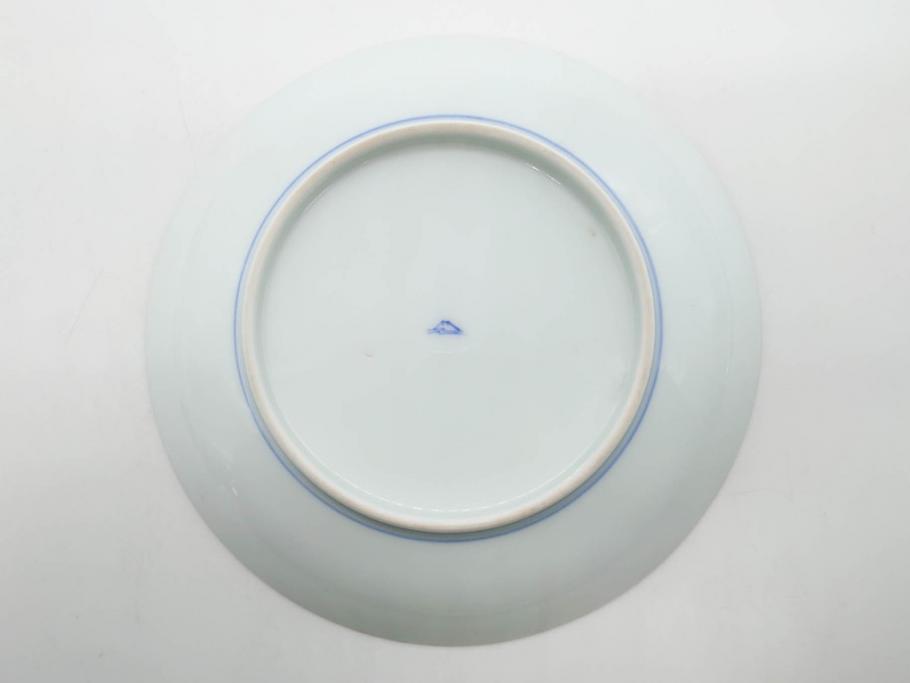 戦前　深川製磁　オールド深川　有田焼　染付　色絵　金彩　菊　約17cm　5.6寸　華やかな気品漂う中皿5枚セット(花、なます皿、和皿、和食器、裏印、五寸六分)(R-080079)
