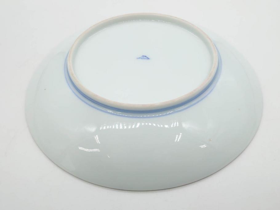 戦前　深川製磁　オールド深川　有田焼　染付　色絵　金彩　菊　約17cm　5.6寸　華やかな気品漂う中皿5枚セット(花、なます皿、和皿、和食器、裏印、五寸六分)(R-080079)