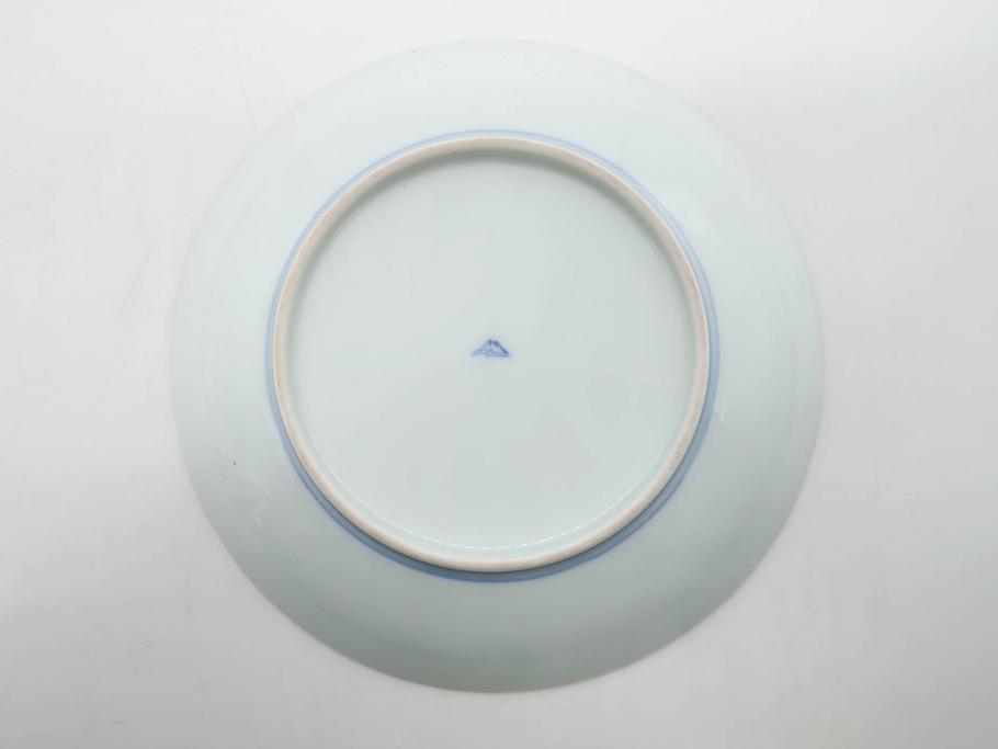 戦前　深川製磁　オールド深川　有田焼　染付　色絵　金彩　菊　約17cm　5.6寸　華やかな気品漂う中皿5枚セット(花、なます皿、和皿、和食器、裏印、五寸六分)(R-080079)