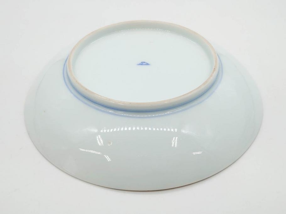 戦前　深川製磁　オールド深川　有田焼　染付　色絵　金彩　菊　約17cm　5.6寸　華やかな気品漂う中皿5枚セット(花、なます皿、和皿、和食器、裏印、五寸六分)(R-080079)