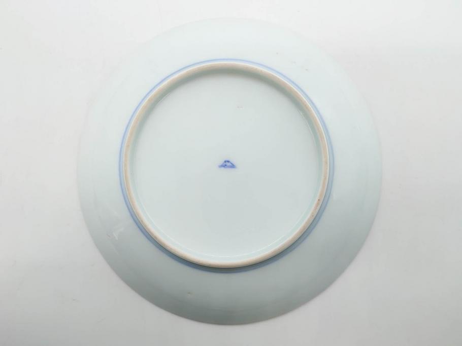 戦前　深川製磁　オールド深川　有田焼　染付　色絵　金彩　菊　約17cm　5.6寸　華やかな気品漂う中皿5枚セット(花、なます皿、和皿、和食器、裏印、五寸六分)(R-080079)