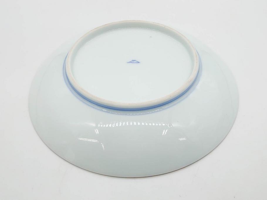 戦前　深川製磁　オールド深川　有田焼　染付　色絵　金彩　菊　約17cm　5.6寸　華やかな気品漂う中皿5枚セット(花、なます皿、和皿、和食器、裏印、五寸六分)(R-080079)