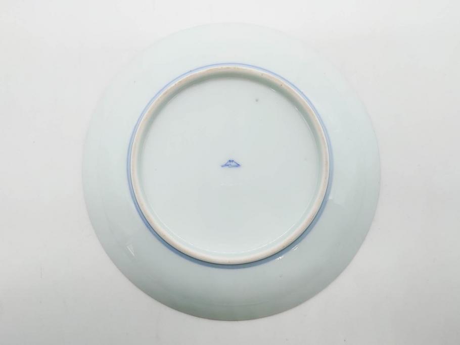 戦前　深川製磁　オールド深川　有田焼　染付　色絵　金彩　菊　約17cm　5.6寸　華やかな気品漂う中皿5枚セット(花、なます皿、和皿、和食器、裏印、五寸六分)(R-080079)