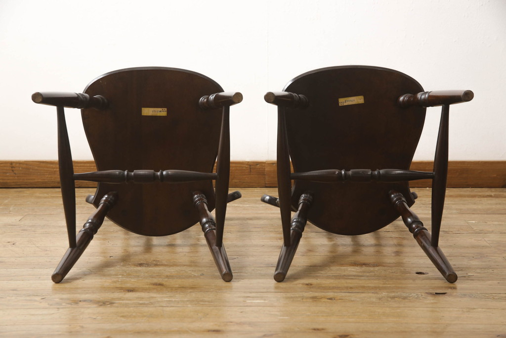 中古　美品　松本民芸家具　上品な佇まいが魅力のSP型スピンドルチェア2脚セット(板座チェア、椅子、イス、ダイニングチェア)(R-065716)