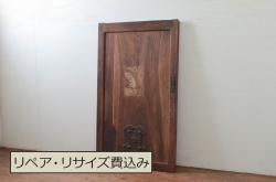 アンティーク建具　和の雰囲気が魅力的な格子入りのガラス玄関戸1枚(引き戸、格子戸、ガラス戸)(R-071895)