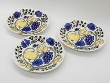 ARABIA FINLAND　paratiisi(パラティッシ)　イエロー　オーバル　約25cm　食卓を明るく彩るプレート3枚セット(果物、フルーツ、花、フラワー、大皿、陶器、北欧、洋食器、アラビア、フィンランド、北欧食器)(R-080086)