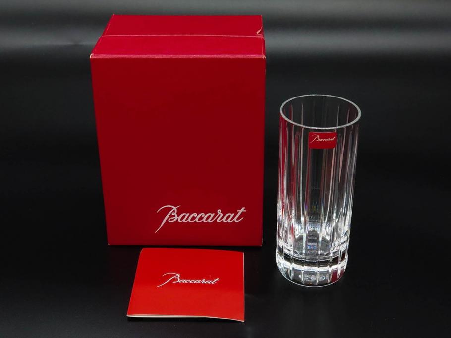フランス　Baccarat　バカラ　ハーモニーベース/ハッピーアワータンブラーグラス/アラベスク スモールボウル・プレート/ミルニュイ プレート　高級感溢れるバカラ5点セット(フラワーベース、花瓶、花器、花入、花生、深皿、小皿、コップ、フルレッドクリスタルガラス、共箱付き)(R-080089)