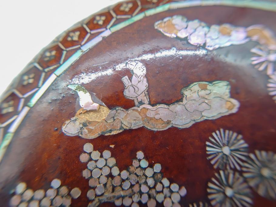 古い 虹色光沢が美しい螺鈿碁笥 碁石(蛤、那智黒、囲碁、箱付)(R