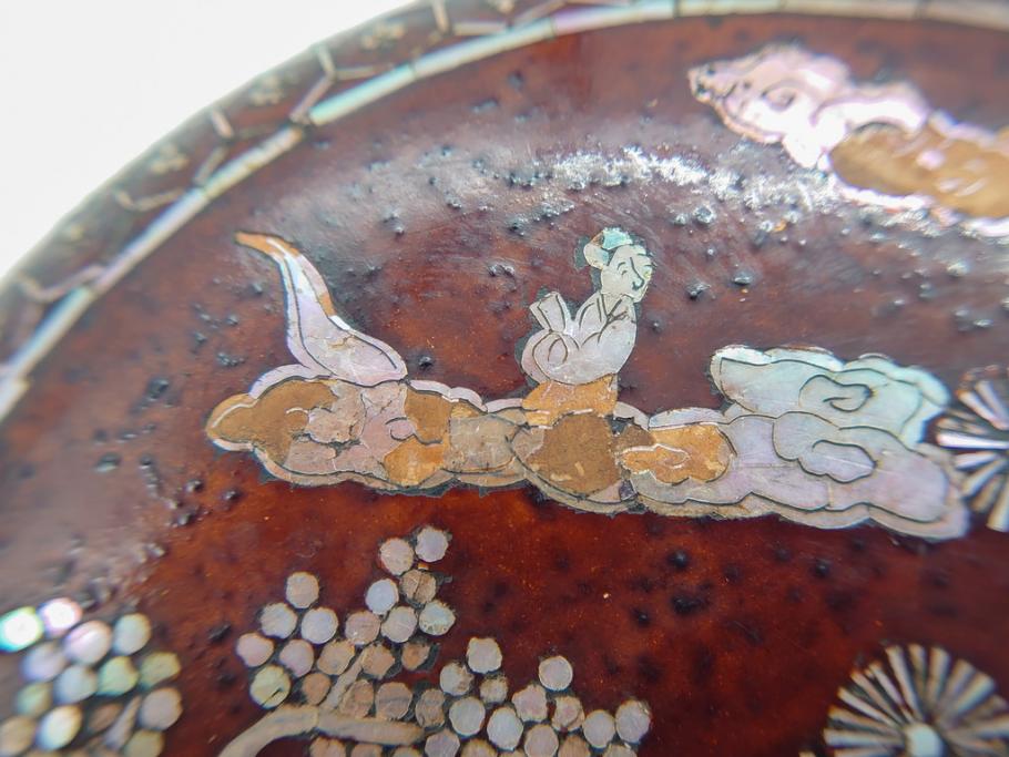 古い　虹色光沢が美しい螺鈿碁笥　碁石(蛤、那智黒、囲碁、箱付)(R-060705)