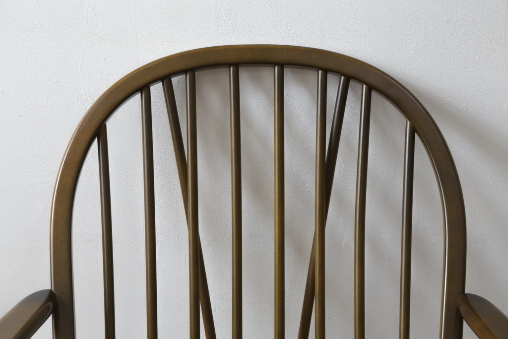 イギリスビンテージ　美品　ERCOL(アーコール)　落ち着いた色味の花柄ファブリックが上品な1人掛けソファ(ラウンジチェア、アームチェア、椅子、1シーターソファ、英国、北欧、ヴィンテージ)(R-071185)