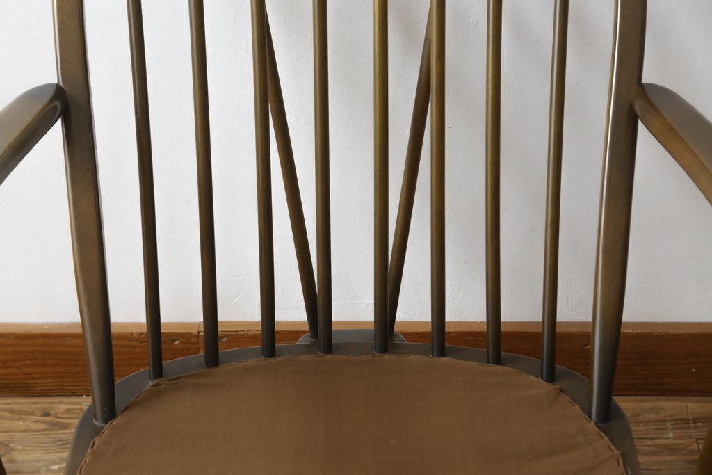 イギリスビンテージ　美品　ERCOL(アーコール)　落ち着いた色味の花柄ファブリックが上品な1人掛けソファ(ラウンジチェア、アームチェア、椅子、1シーターソファ、英国、北欧、ヴィンテージ)(R-071185)