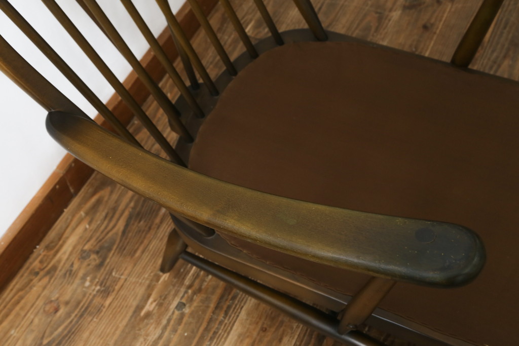 イギリスビンテージ　美品　ERCOL(アーコール)　落ち着いた色味の花柄ファブリックが上品な1人掛けソファ(ラウンジチェア、アームチェア、椅子、1シーターソファ、英国、北欧、ヴィンテージ)(R-071185)