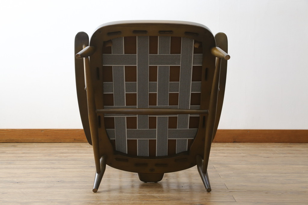 イギリスビンテージ　美品　ERCOL(アーコール)　落ち着いた色味の花柄ファブリックが上品な1人掛けソファ(ラウンジチェア、アームチェア、椅子、1シーターソファ、英国、北欧、ヴィンテージ)(R-071185)