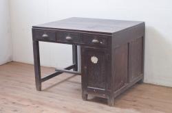レトロ家具　昭和レトロ 古いナラ材の引き出し付きアンティーク平机(文机、テーブル)