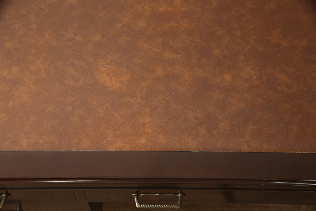 中古美品　神戸洋家具　メープル不二屋　シンプルさの中に洗練された美しさがあるレザートップデスク(机、在宅ワーク、在宅用ワークデスク)(R-052396)