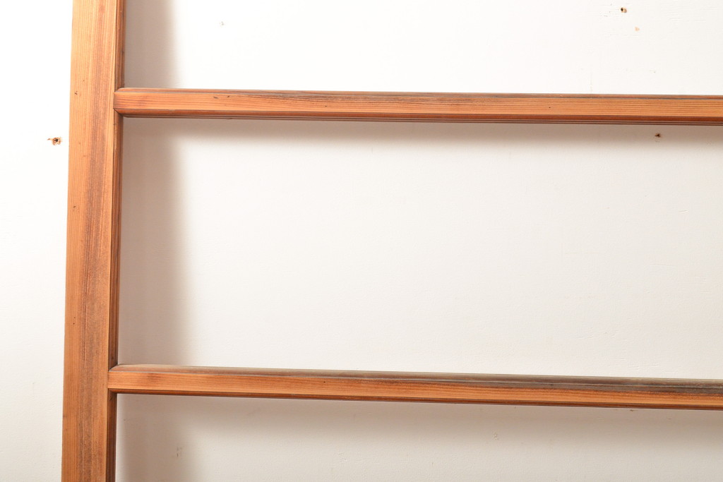 昭和中期　レトロな木製フレームのアンティークガラス戸2枚(引き戸、木製建具)(R-056098)
