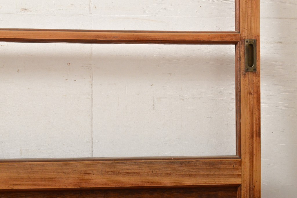 昭和中期 レトロな木製フレームのアンティークガラス戸2枚(引き戸