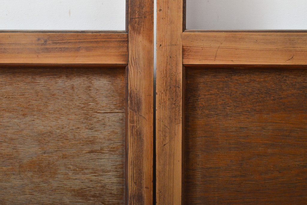 昭和中期 レトロな木製フレームのアンティークガラス戸2枚引き戸