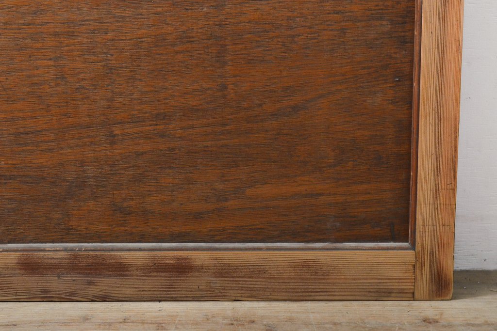 昭和中期 レトロな木製フレームのアンティークガラス戸2枚引き戸