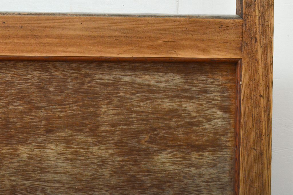 昭和中期　レトロな木製フレームのアンティークガラス戸1枚(引き戸、木製建具)(R-056099)