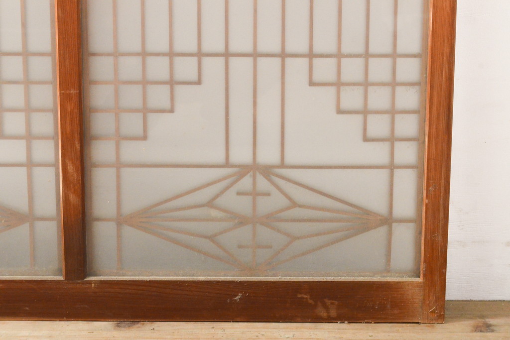 アンティーク建具 麻の葉 組子入り和の趣漂うガラス窓2枚セット(ガラス 