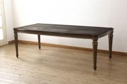 イギリスアンティーク　オーク材　パーケット天板がお洒落なドローリーフテーブル(エクステンションテーブル、ダイニングテーブル、4人掛け、6人掛け、8人掛け、食卓)(R-064660)