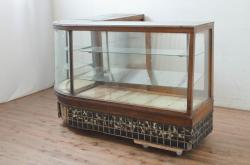 アンティーク雑貨　昭和レトロ　ダイヤガラス使用　レトロな木製サイドキャビネット(サイドテーブル、収納棚、電話台、花台)