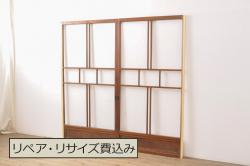 アンティーク建具　古き時代の味わいが魅力的な横桟板戸窓2枚セット(格子戸、引き戸)(R-067931)