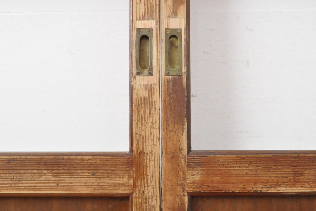 アンティーク建具　レトロな部屋づくりにぴったり!古い木製のガラス戸2枚セット(引き戸)(R-056362)