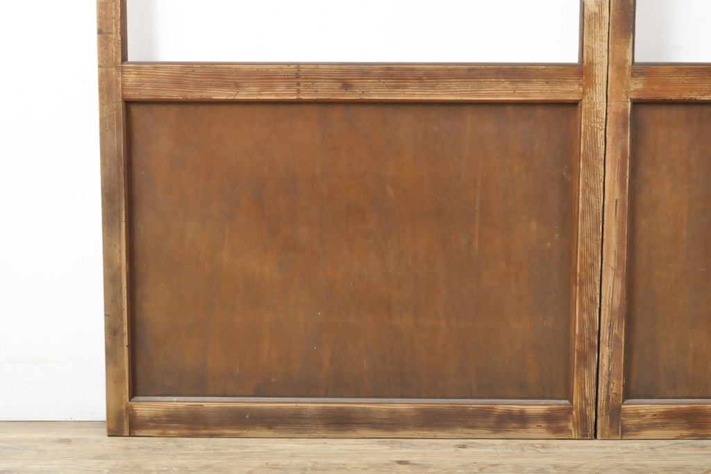 アンティーク建具　レトロな部屋づくりにぴったり!古い木製のガラス戸2枚セット(引き戸)(R-056362)