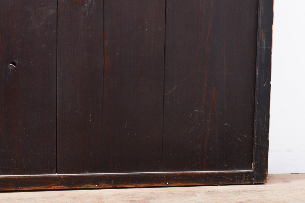 アンティーク建具　明治　燻されたようなシックな木肌が印象的な帯戸2枚セット(引き戸、板戸)(R-056197)