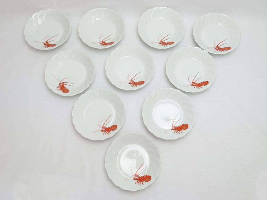 十二代　酒井田柿右衛門　錦海老画　4.8寸　約14.5cm　中皿10客セット(共箱付き、和食器、和皿、4寸8分)(R-062618)