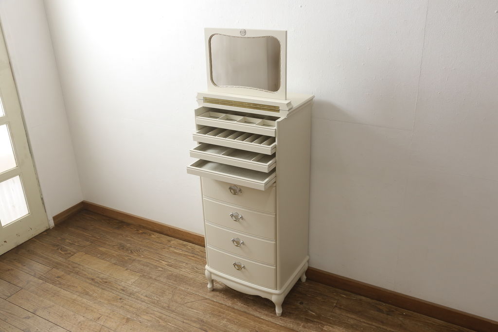 中古　超美品　松永工房　カンティーニュシリーズ　優雅な雰囲気を醸し出す縦型ジュエリーチェスト(定価約23万円)(小物収納、引き出し)(R-059258)