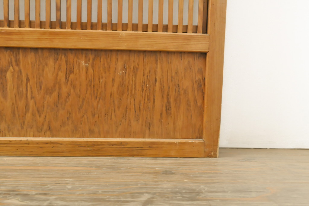 アンティーク建具 裏障子付き 明るい木味の格子戸4枚セット(引き戸、障子戸)(R-056521)