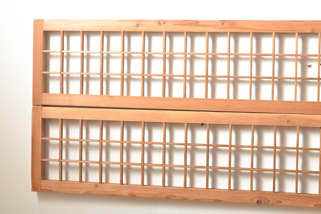アンティーク建具　細身サイズ　シンプルな格子模様の欄間4枚セット(明り取り、明かり取り)(R-056380)