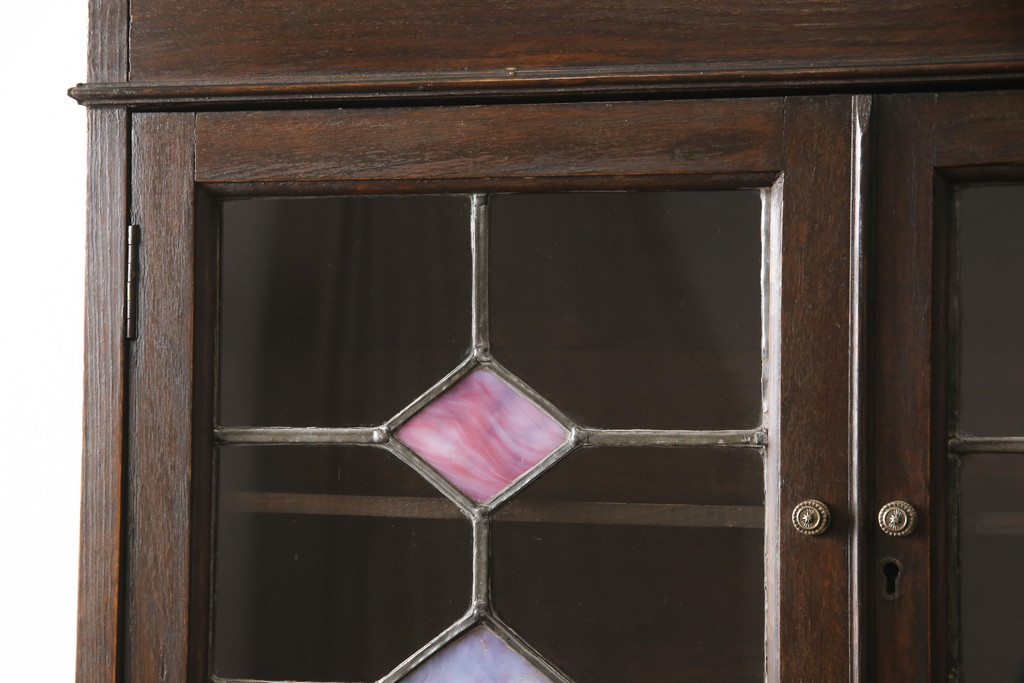 イギリスアンティーク　オーク材　レトロな雰囲気を醸し出すガラス扉が魅力のビューローブックケース(本箱、収納棚、キャビネット、ワークデスク、在宅ワーク、在宅用)(R-053713)