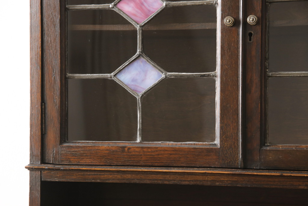 イギリスアンティーク　オーク材　レトロな雰囲気を醸し出すガラス扉が魅力のビューローブックケース(本箱、収納棚、キャビネット、ワークデスク、在宅ワーク、在宅用)(R-053713)