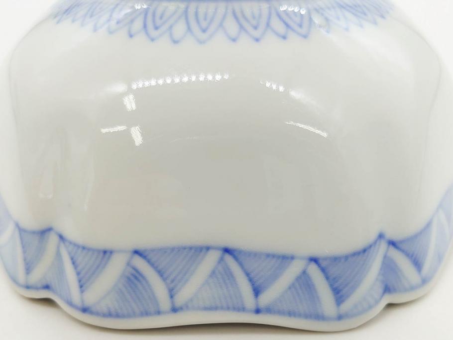 戦前　深川製磁　オールド深川　有田焼　染付　窓絵　松竹梅　約13cm　4.1寸　細かな絵付けが見事な小鉢4客セット(金彩、小槌、船、舟、花、吉祥文様、深鉢、深皿、向付、和皿、和食器、四寸一分)(R-080080)