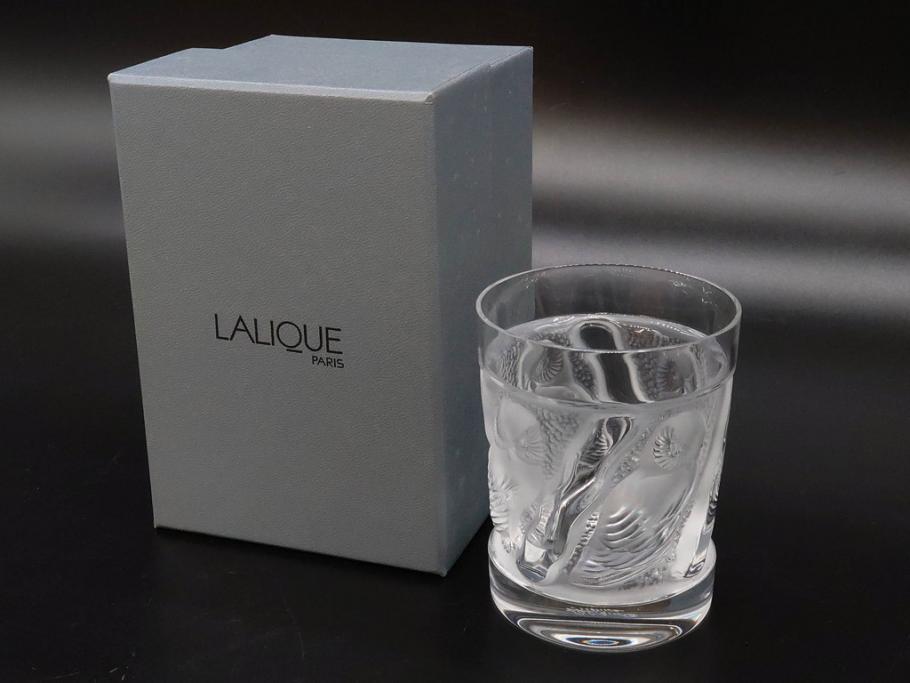 フランス　LALIQUE(ラリック)　ユロット　落ち着いた雰囲気が魅力のオールドファッションタンブラー(フクロウ、梟、サテンクリスタル、グラス、硝子、ガラス、共箱付き)(R-080091)　