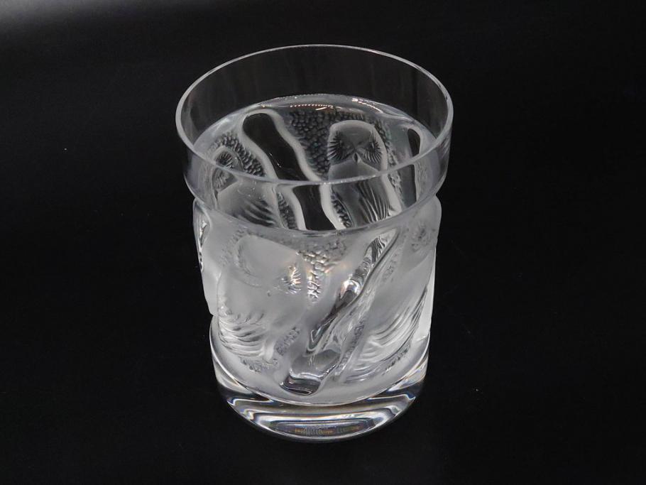 フランス　LALIQUE(ラリック)　ユロット　落ち着いた雰囲気が魅力のオールドファッションタンブラー(フクロウ、梟、サテンクリスタル、グラス、硝子、ガラス、共箱付き)(R-080091)　
