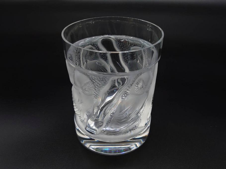 フランス　LALIQUE(ラリック)　ユロット　落ち着いた雰囲気が魅力のオールドファッションタンブラー(フクロウ、梟、サテンクリスタル、グラス、硝子、ガラス、共箱付き)(R-080091)　
