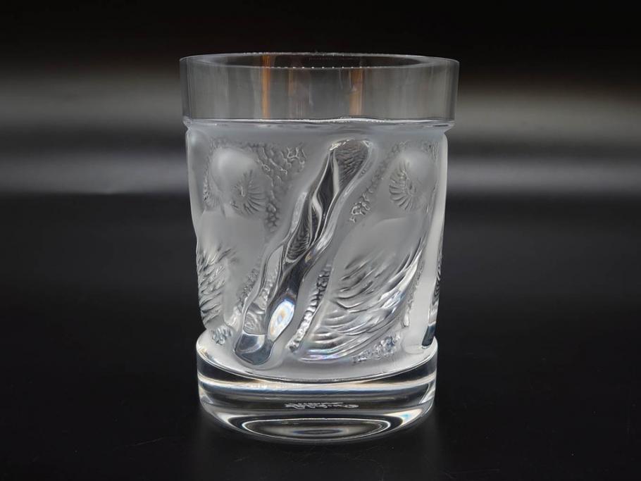 フランス　LALIQUE(ラリック)　ユロット　落ち着いた雰囲気が魅力のオールドファッションタンブラー(フクロウ、梟、サテンクリスタル、グラス、硝子、ガラス、共箱付き)(R-080091)　