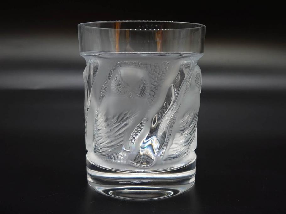 フランス　LALIQUE(ラリック)　ユロット　落ち着いた雰囲気が魅力のオールドファッションタンブラー(フクロウ、梟、サテンクリスタル、グラス、硝子、ガラス、共箱付き)(R-080091)　