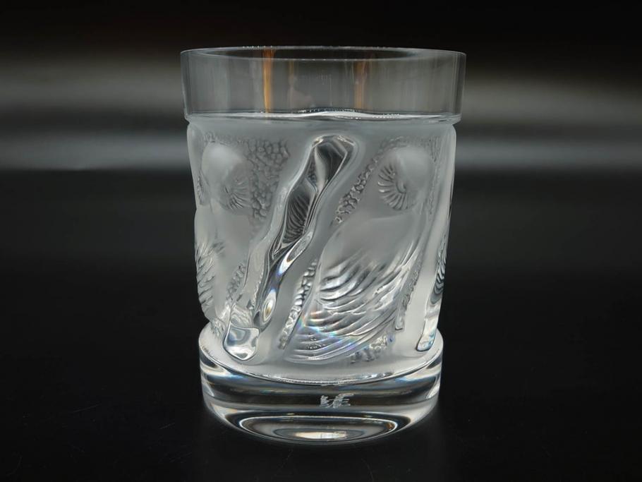 フランス　LALIQUE(ラリック)　ユロット　落ち着いた雰囲気が魅力のオールドファッションタンブラー(フクロウ、梟、サテンクリスタル、グラス、硝子、ガラス、共箱付き)(R-080091)　